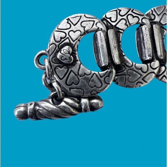 Brighton Wide Link Bracelet, Vintage Silver Brighton Etched Link Bracelet - Picture 6 of 6